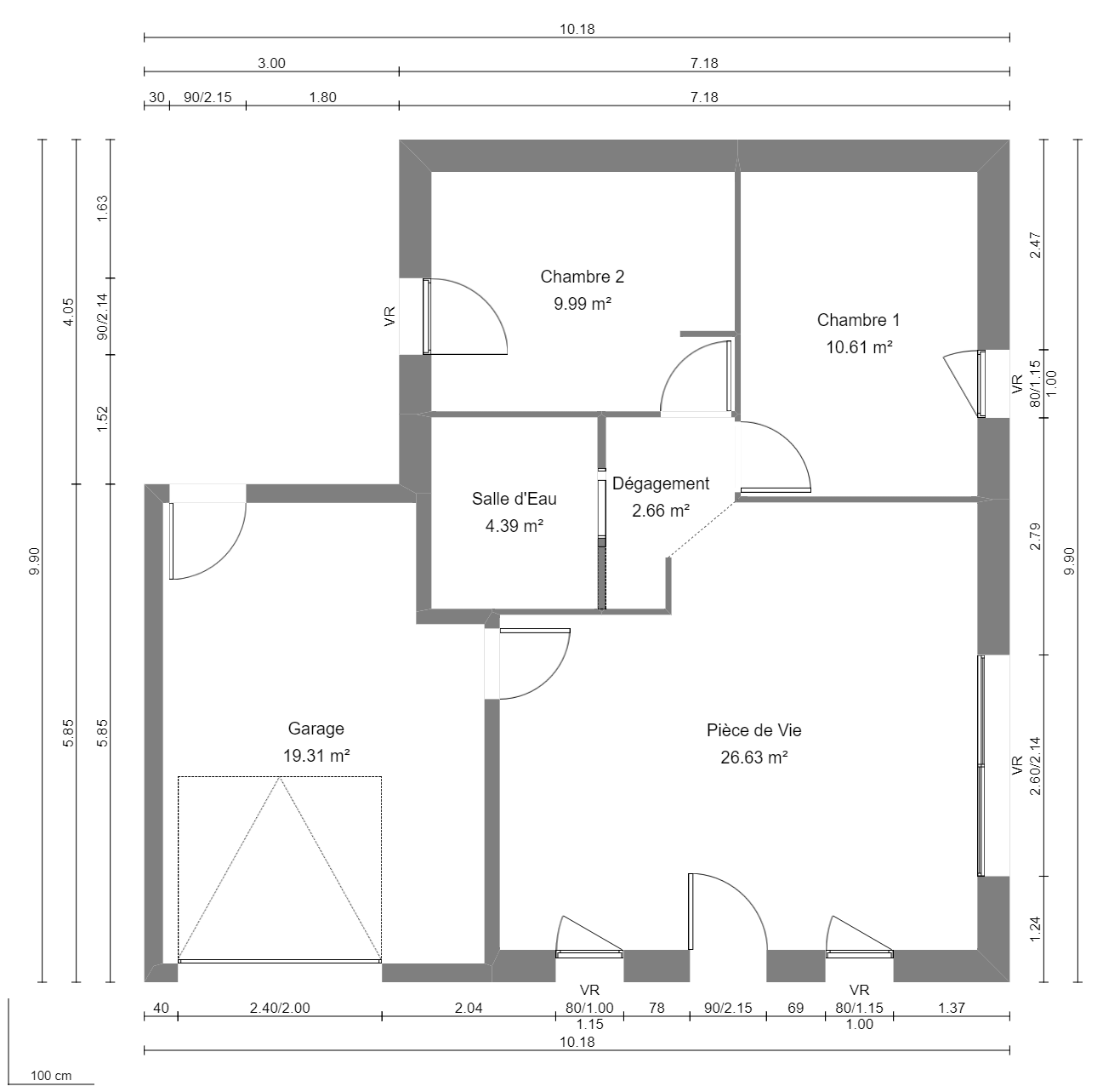 Modèle de Maison AMBRE, 3 pièces de 54m² - Plan du RdC