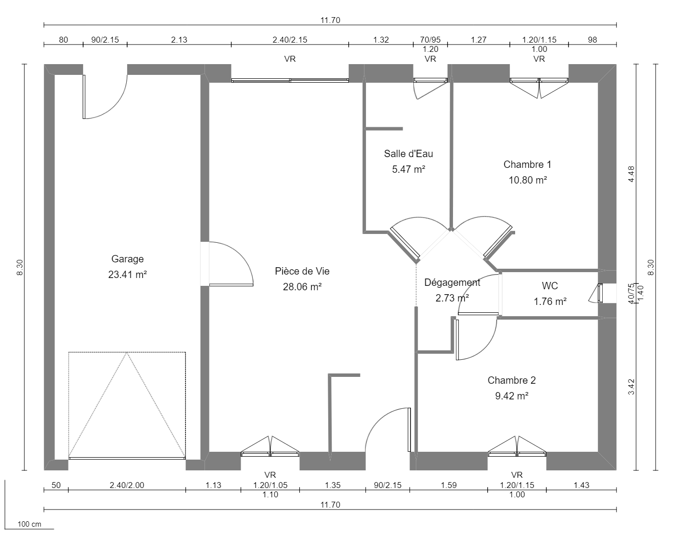 Modèle de Maison AMÉTHYSTE, 3 pièces de 58m² - Plan du RdC