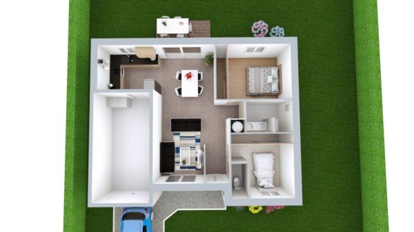 Modèle de Maison AURALITE, 3 pièces de 64m² - Proposition d&rsquo;Aménagement