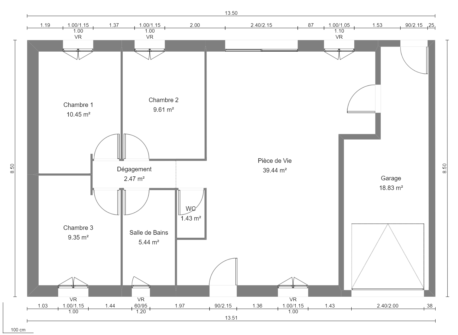 Modèle de Maison CORNALINE, 4 pièces de 78m² - Plan du RdC