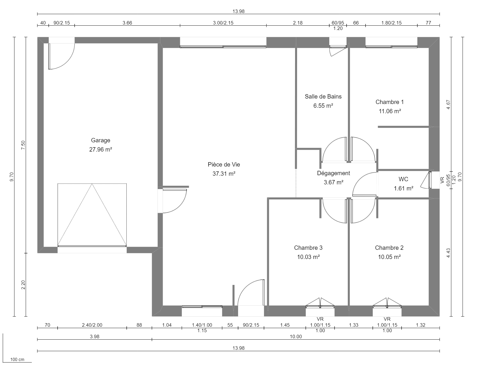 Modèle de Maison DIOPTASE, 4 pièces de 80m² - Plan du RdC