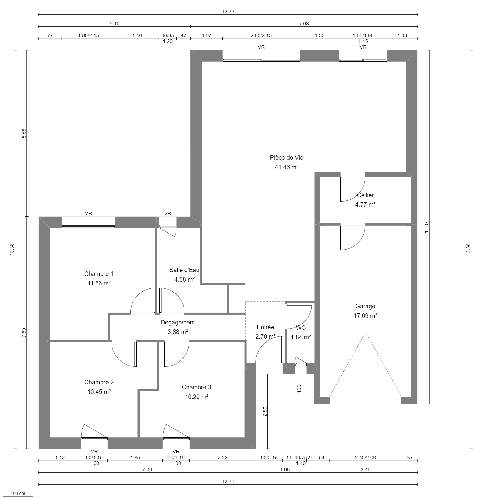 Modèle de Maison FLUORITE, 4 pièces de 87m² - Plan du RdC