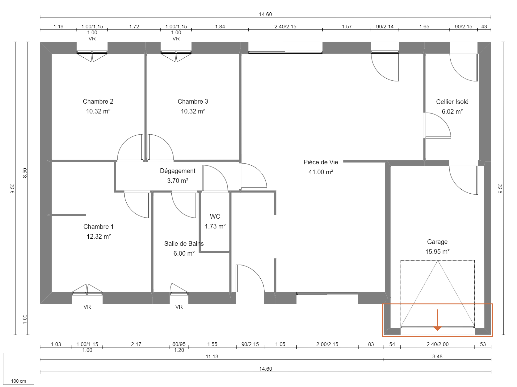 Modèle de Maison GRENAT, 4 pièces de 91m² - Plan du RdC