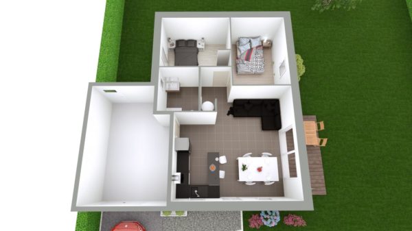 Modèle de Maison AMBRE, 3 pièces de 54m² - Proposition d&rsquo;Aménagement