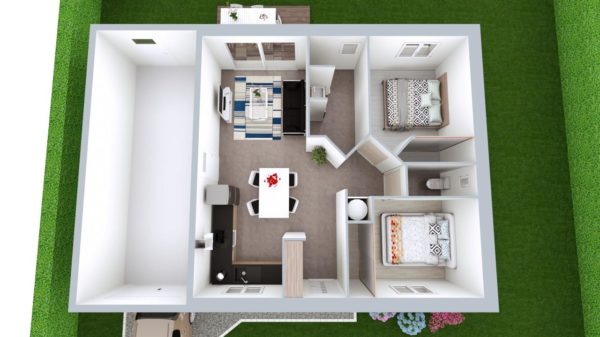 Modèle de Maison AMÉTHYSTE, 3 pièces de 58m² - Proposition d&rsquo;Aménagement