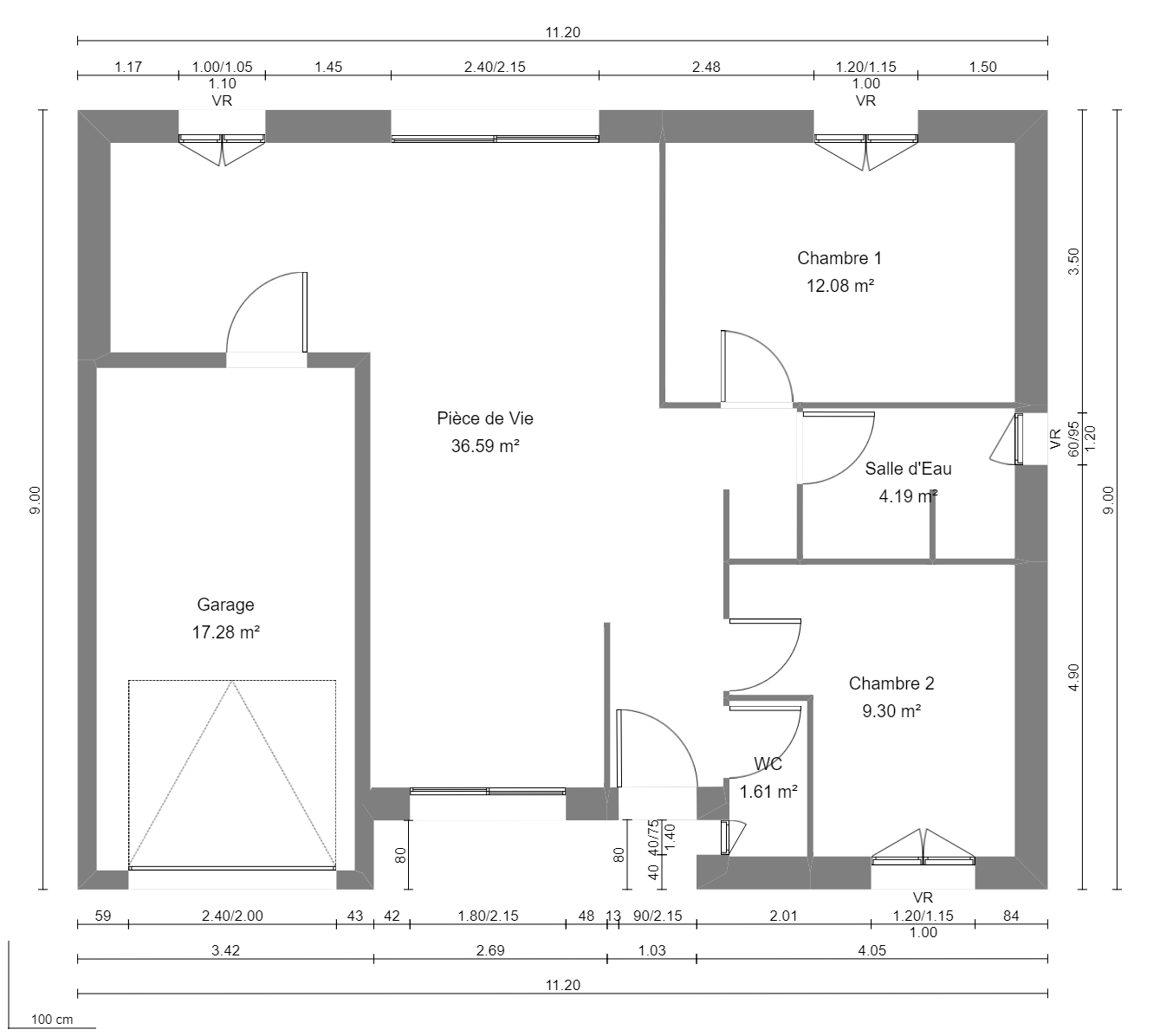 Modèle de Maison AURALITE, 3 pièces de 64m² - Plan du RdC