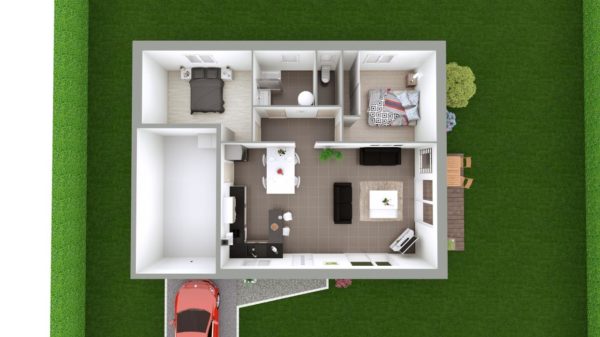 Modèle de Maison AZURITE, 3 pièces de 74m² - Proposition d&rsquo;Aménagement