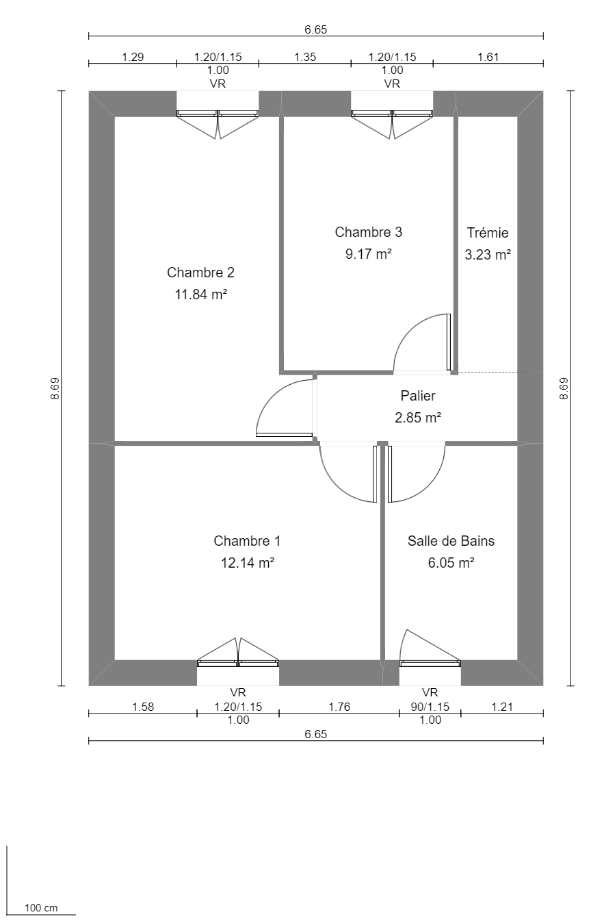Modèle de Maison BÉRYL, 4 pièces de 77m² - Plan du R+1