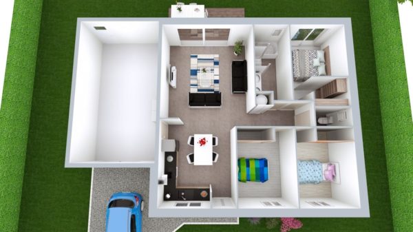 Modèle de Maison DIOPTASE, 4 pièces de 80m² - Proposition d&rsquo;Aménagement