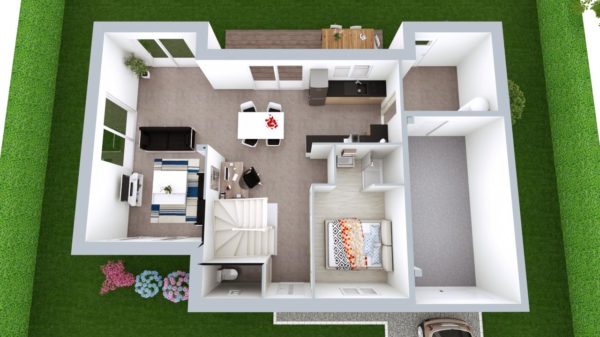 Modèle de Maison OPALE, 5 pièces de 104m² - Proposition d&rsquo;Aménagement du RdC