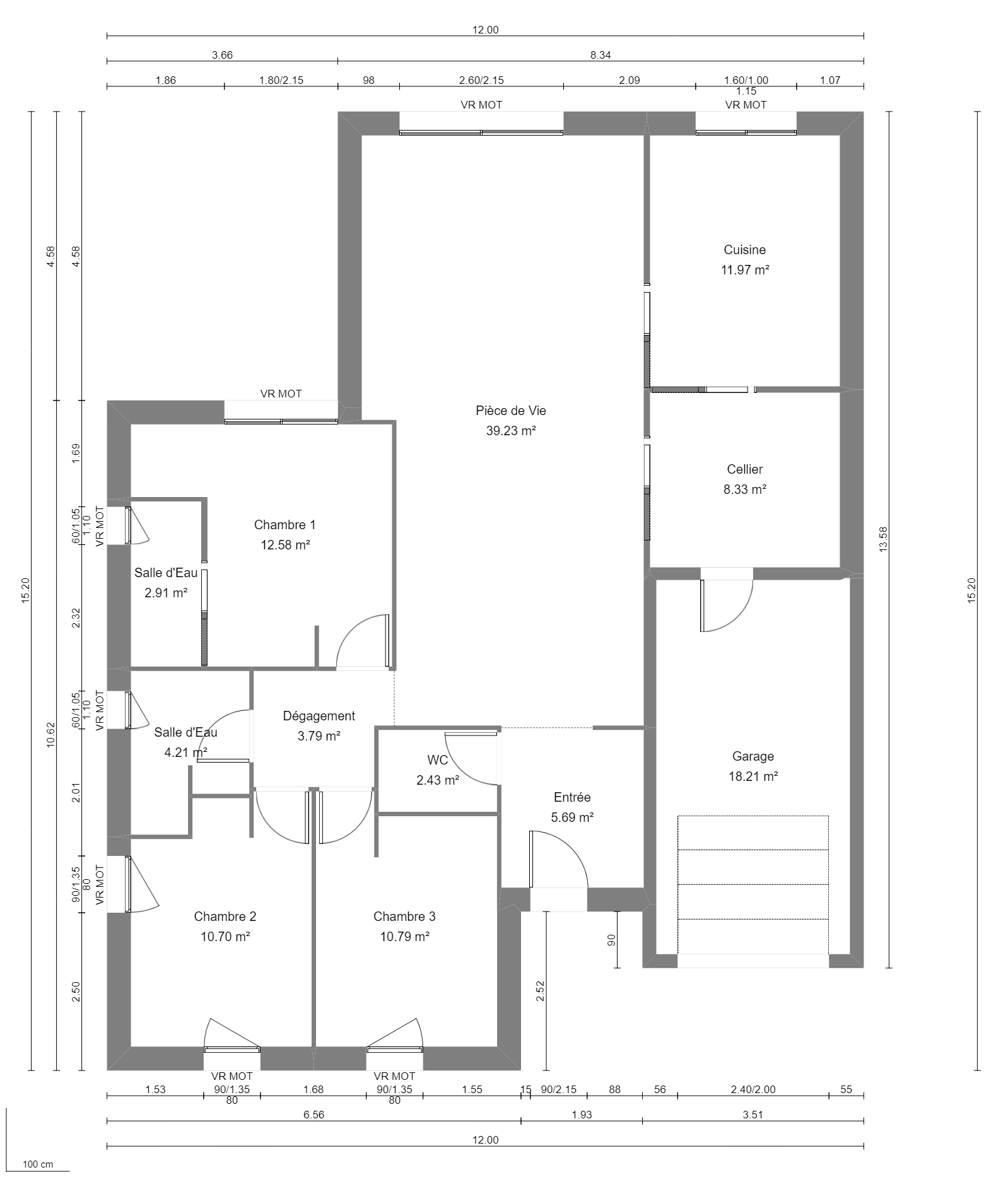 Modèle de Maison PERLE, 4 pièces de 112m² - Plan du RdC
