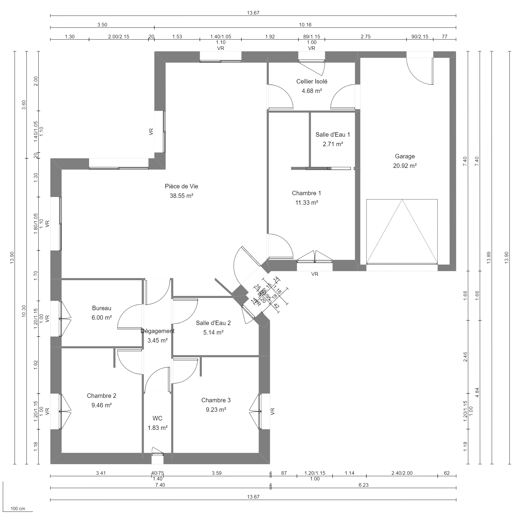 Modèle de Maison JADE, 4 pièces de 92m² - Plan du RdC