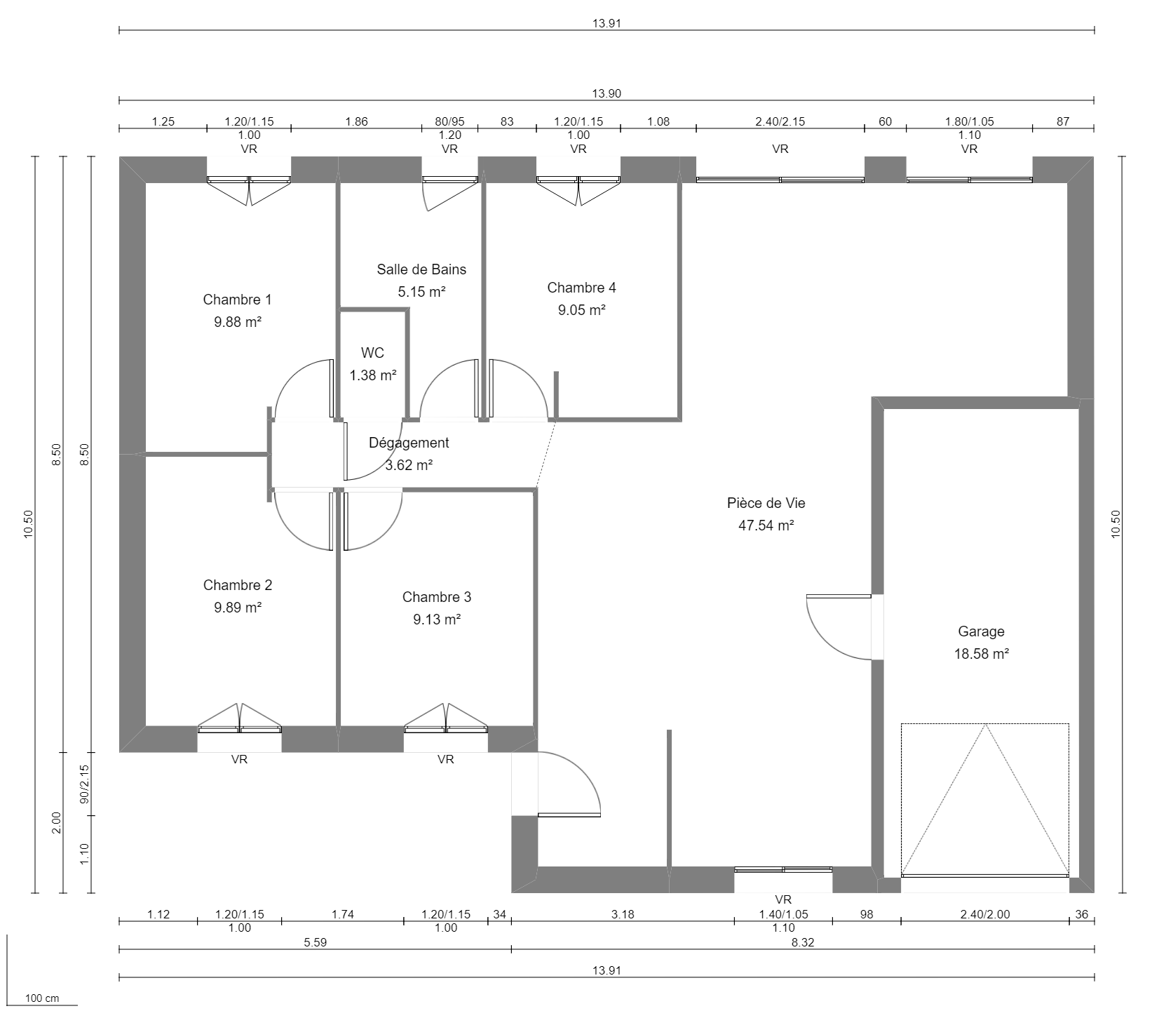 Modèle de Maison MALACHITE, 5 pièces de 95m² - Plan du RdC