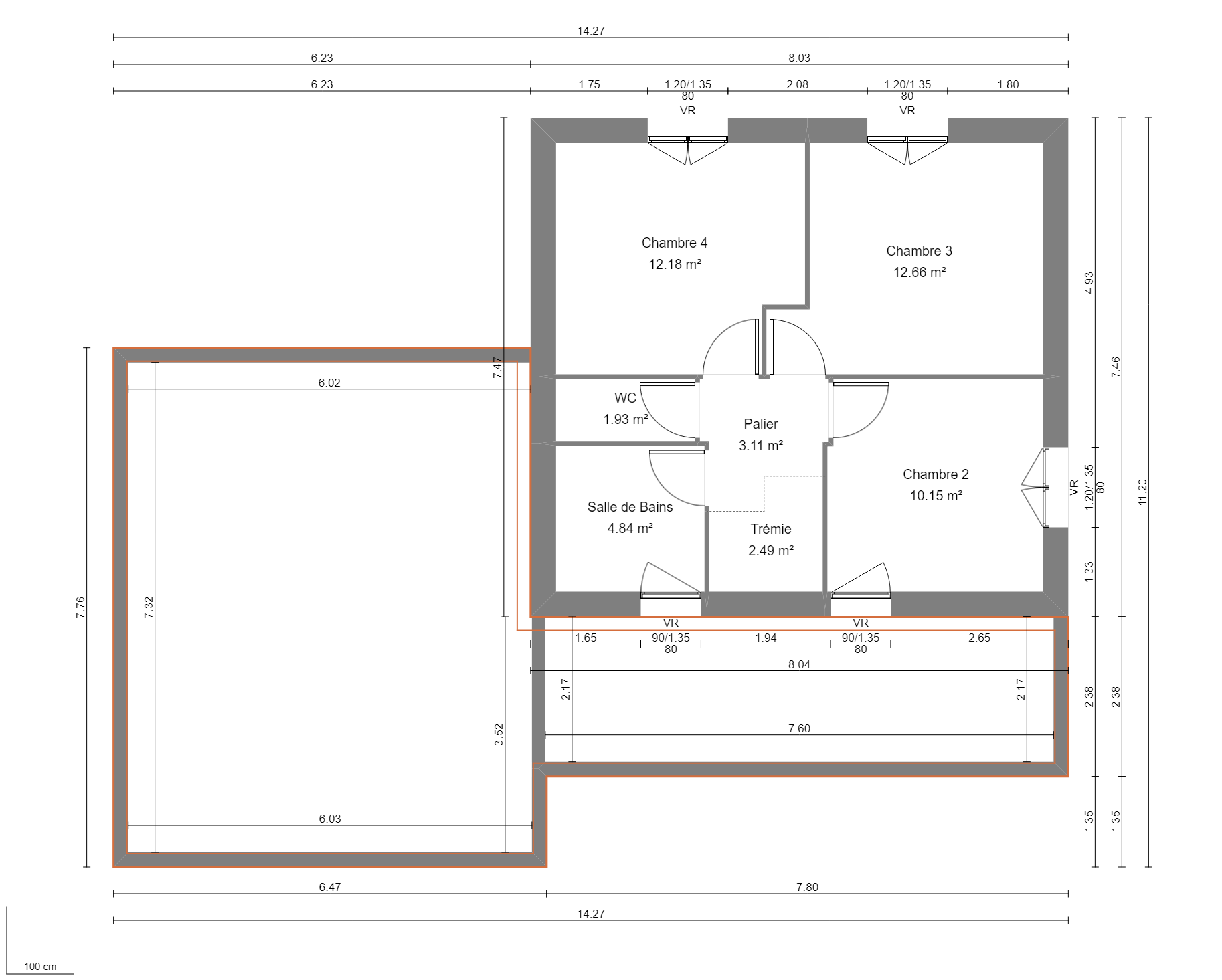 Modèle de Maison PORPHYRE, 5 pièces de 106m² - Plan du R+1