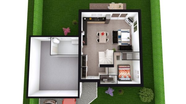 Modèle de Maison PORPHYRE, 5 pièces de 106m² - Proposition d&rsquo;Aménagement du RdC