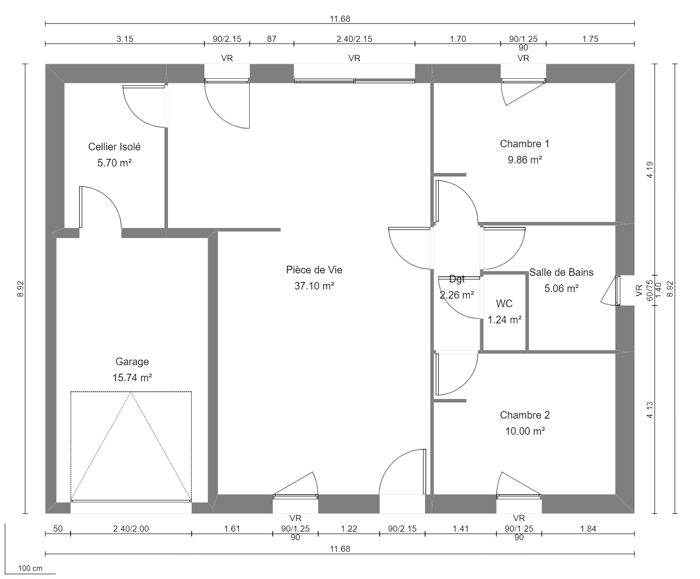 Modèle de Maison AUSTÉNITE, 3 pièces de 71,22m² - Plan du RdC