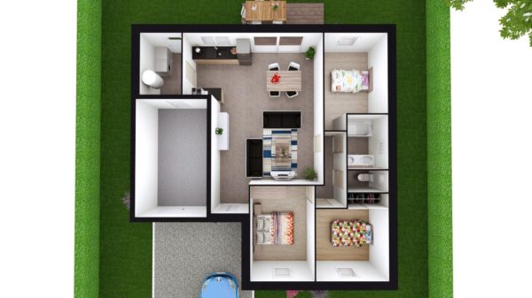 Modèle de Maison CRYOLITHE, 4 pièces de 80m² - Proposition d&rsquo;Aménagement