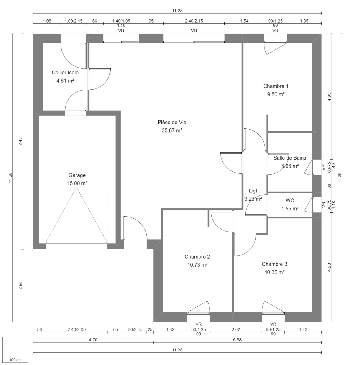 Modèle de Maison CRYOLITHE, 4 pièces de 80m² - RdC