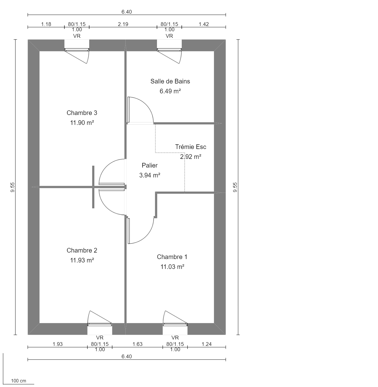 Modèle de Maison GYPSE, 4 pièces de 91m² - Plan du R+1