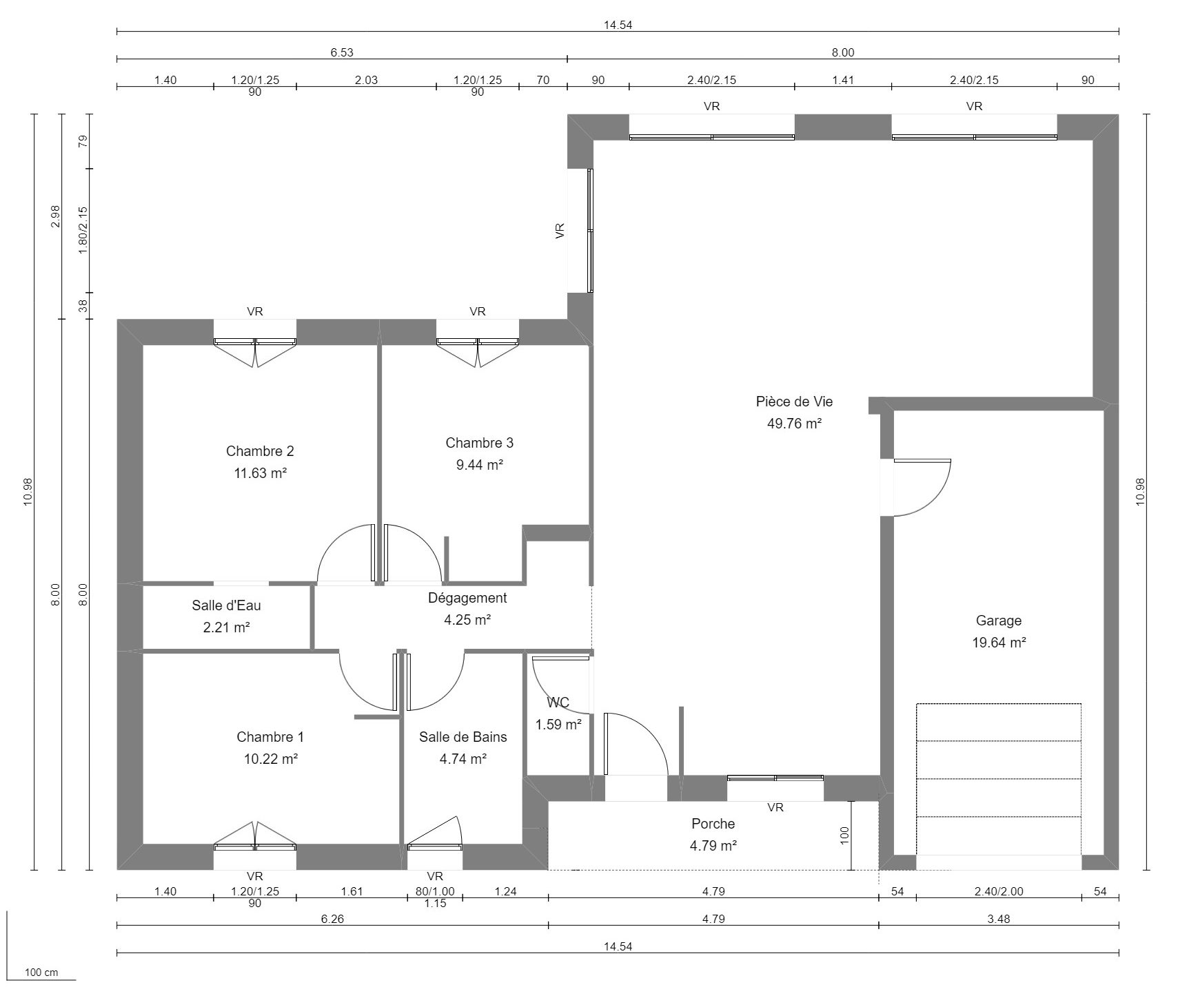 Modèle de Maison MAGNÉSITE, 5 pièces de 94m² - Plan du RdC