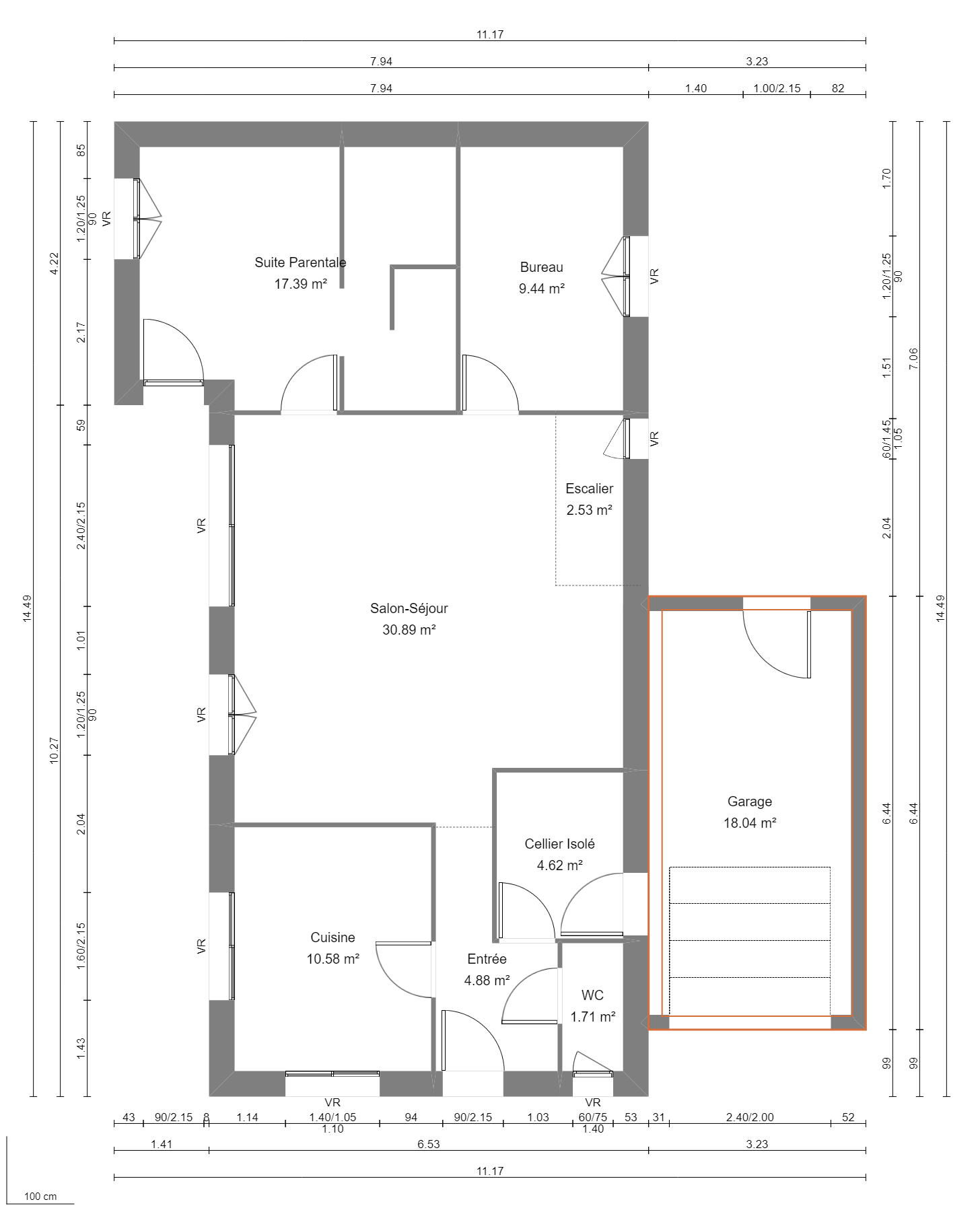 Modèle de Maison PHONOLITHE, 6 pièces de 112m² - Plan du RdC