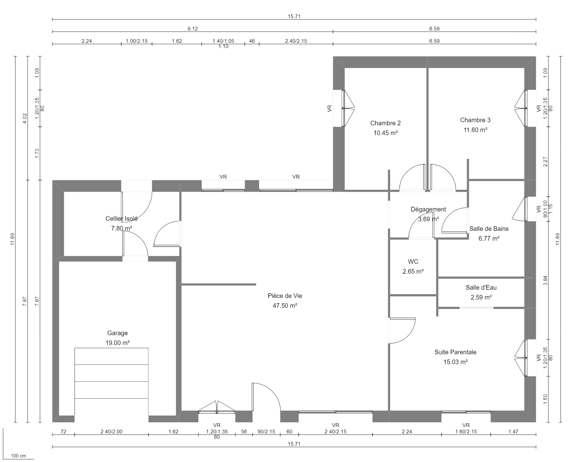 Modèle de Maison PLASMA, 5 pièces de 108m² - Plan du RdC