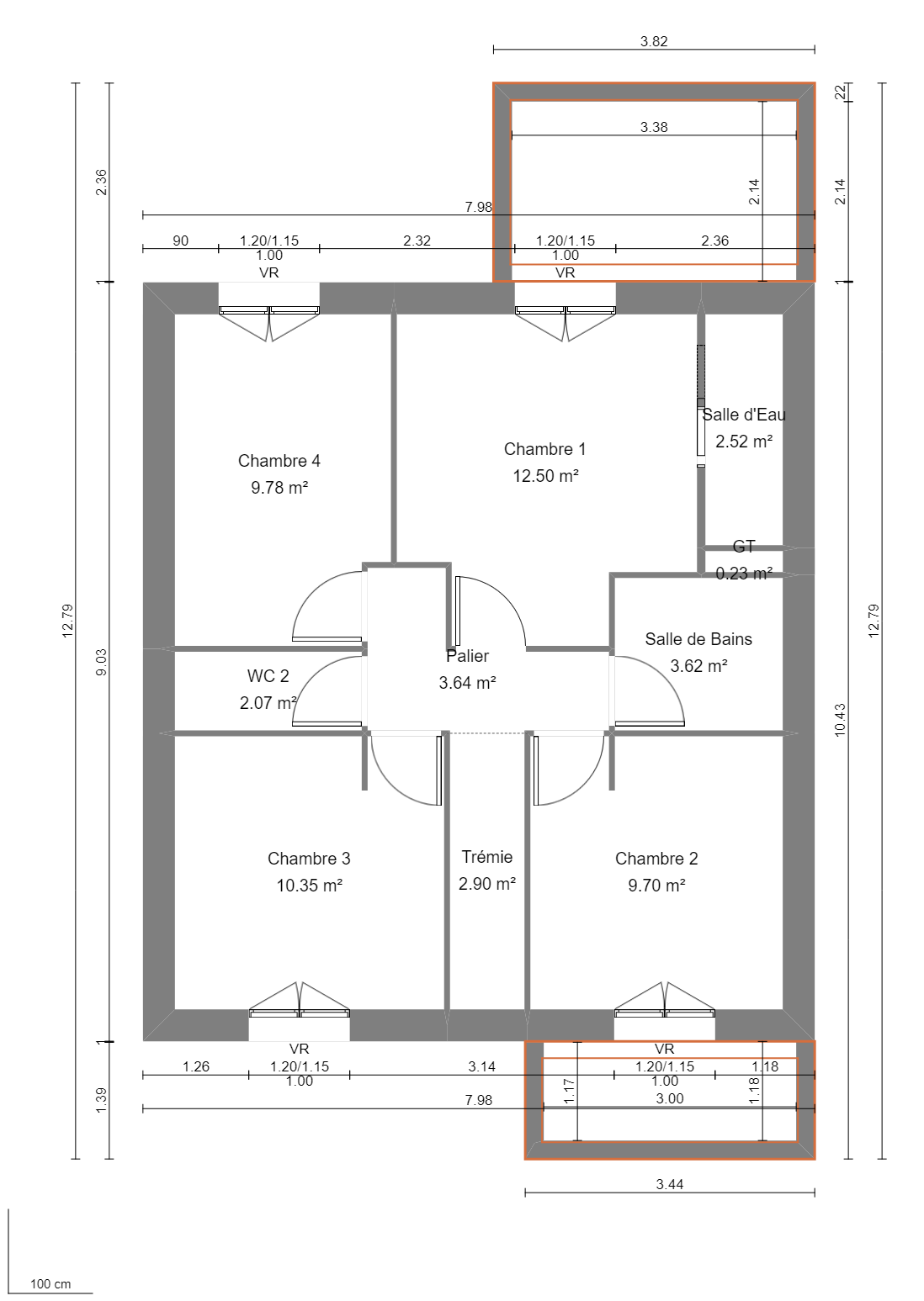 Modèle de Maison PLATINE, 5 pièces de 107m² - Plan du R+1