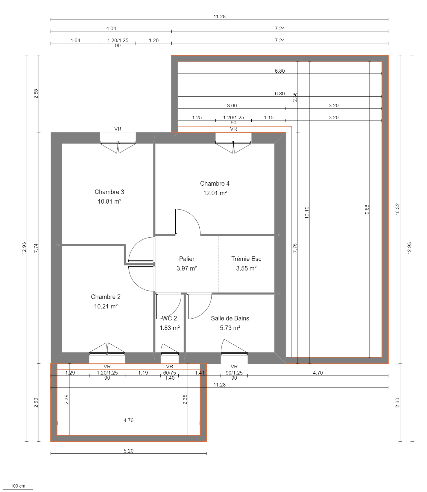 Modèle de Maison POUZZOLANE, 6 pièces de 121m² - Plan du R+1