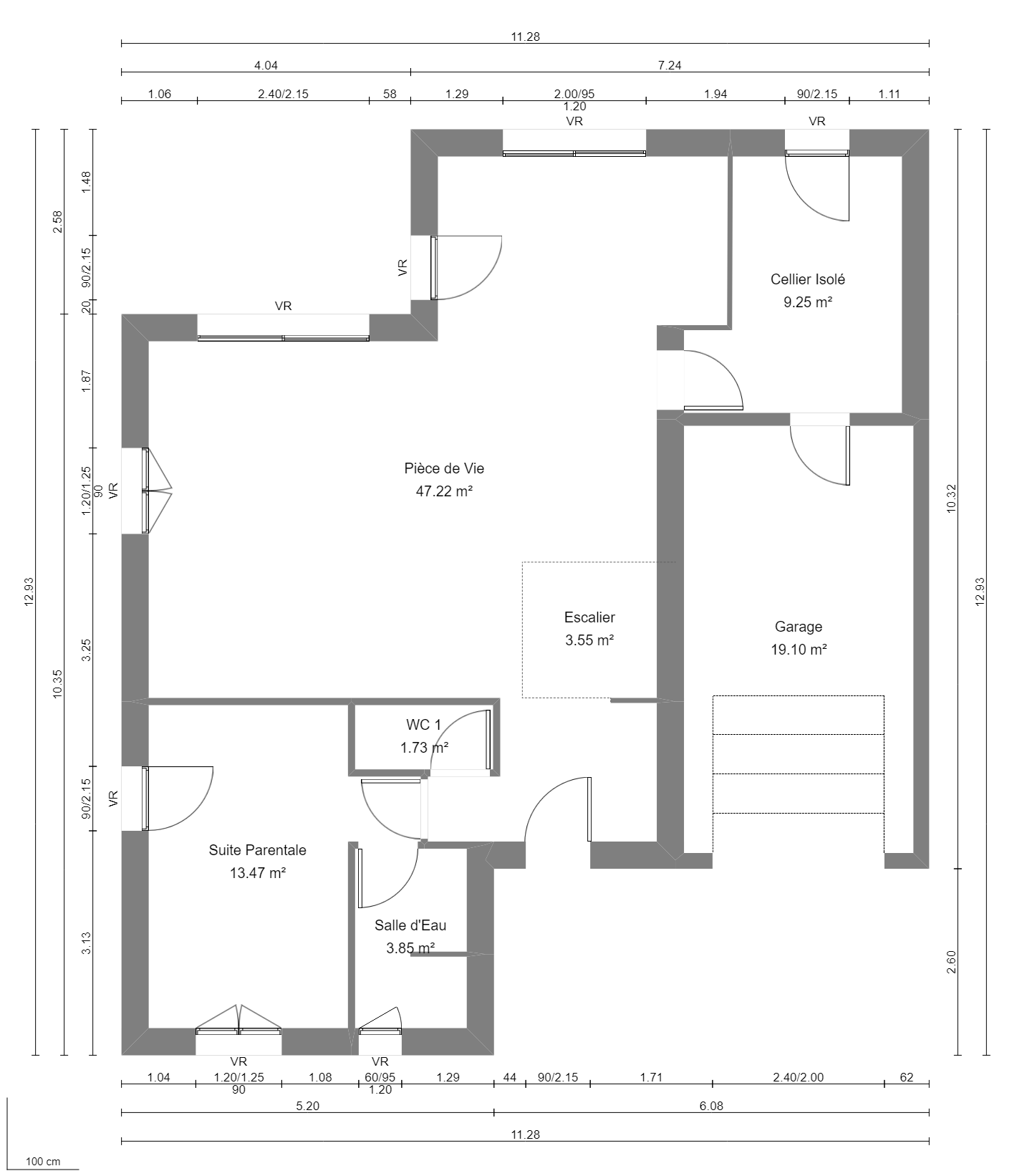 Modèle de Maison POUZZOLANE, 6 pièces de 121m² - Plan du RdC