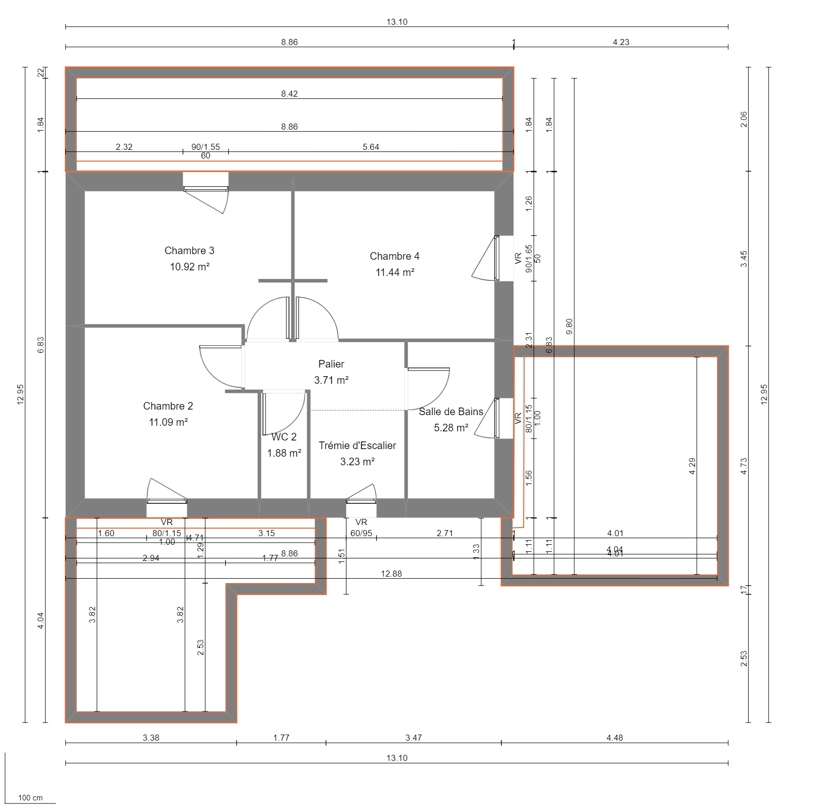 Modèle de Maison PRASÉODYME, 6 pièces de 119m² - Plan du R+1
