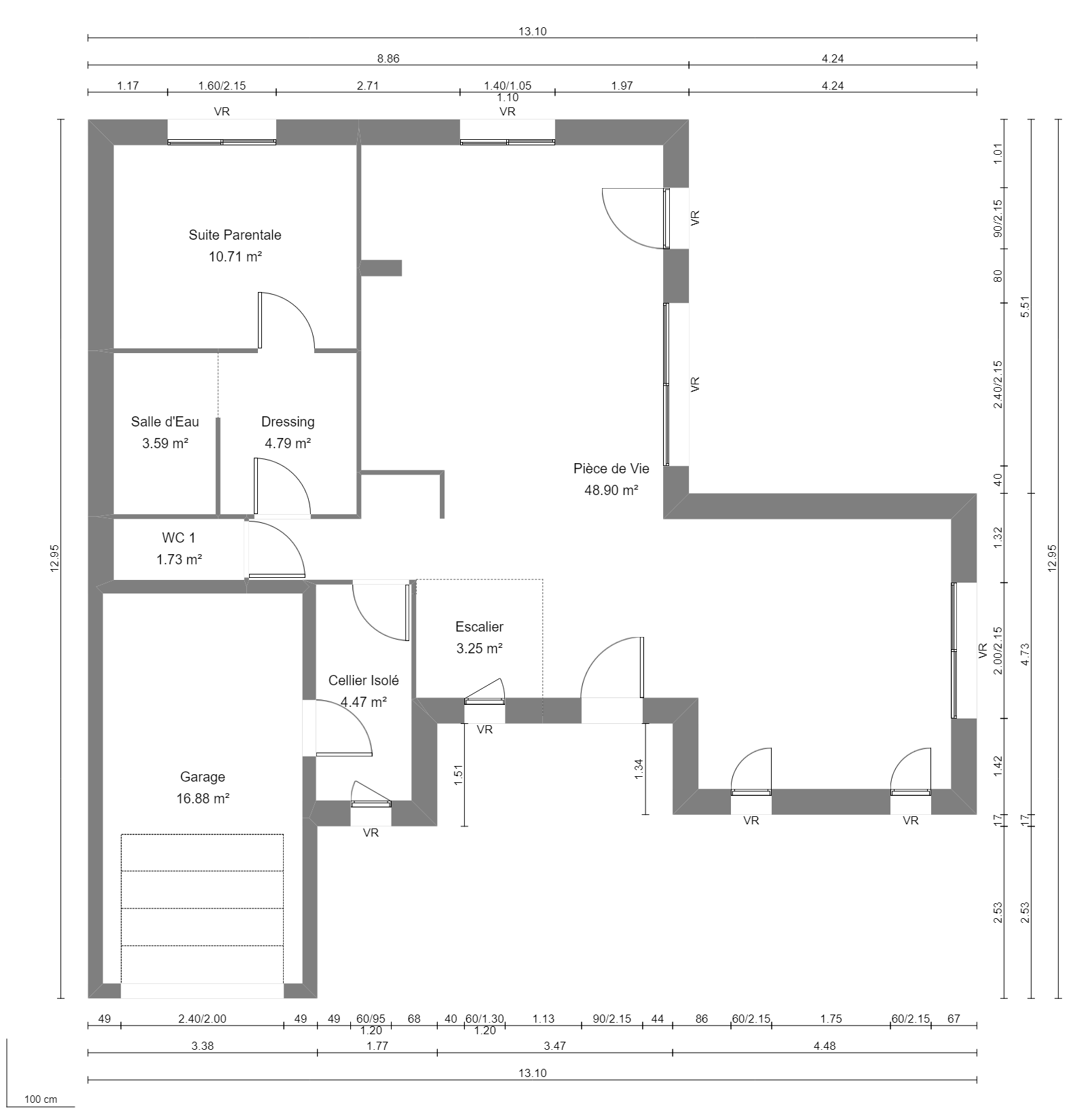 Modèle de Maison PRASÉODYME, 6 pièces de 119m² - Plan du RdC