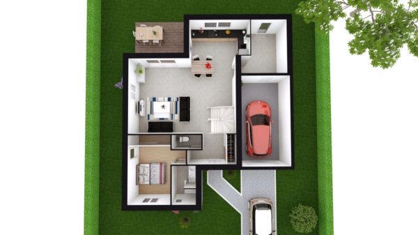 Modèle de Maison POUZZOLANE, 6 pièces de 121m² - Proposition d&rsquo;Aménagement du RdC